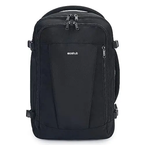 Produktbild: ECOHUB Rucksack 40x20x25 Ryanair Handgepäck 13 Taschen Reiserucksack Flugzeug Carry-ons Wasserdichter Rucksack Damen Klein PET-Recycelte Umweltfreundliche 20L,Patentiert(Schwarz)