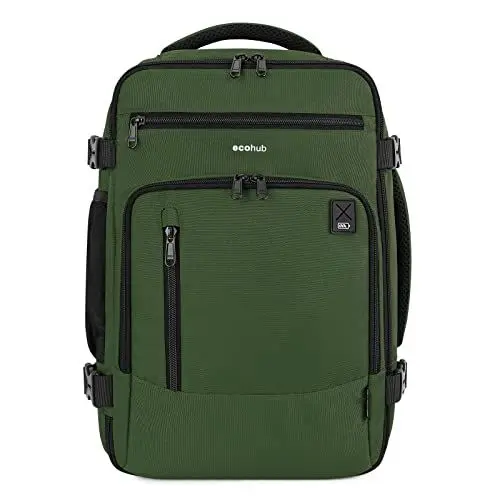 Produktbild: ECOHUB Rucksack 40x20x25 für Ryanair Flugzeug Reiserucksack Handgepäck Gepäck Laptop Daypacks PET-Recycelte Umweltfreundliche Backpack Wasserdichter Unter Sitzplatz 20L Damen Klein,Patentiert(Grün)