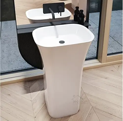 Produktbild: ECOLAM® freistehendes Standwaschbecken Waschbecken Waschtischsäule Badsäule weiß Assos 50 cm Design Lux Modern Mineralguss modernes Design