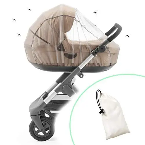 Produktbild: Ecolly Universal Insektenschutz für Kinderwagen, Buggy & Babyschale, reissfestes & luftdurchlässiges Mückennetz mit Gummizug, inklusive Beutel - weiß