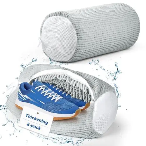 Produktbild: ecooe 2 Stück verdichtetes Wäschesack für Schuhe, Wäschenetz mit 360°-Chenille Reinigungsflaum, Multi-Schutz Wäschebeutel, geeignet für Sneaker, Turnschuhe, Segeltuchschuhe usw