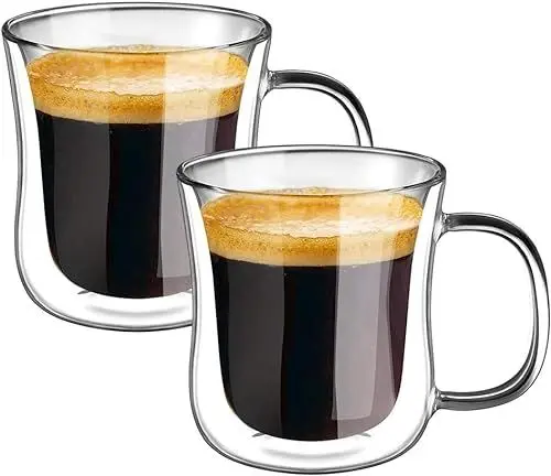Produktbild: ecooe Doppelwandige Espressotassen Espresso Glaser Set Borosilikatglas Kaffeetassen Glas 2er Set 120ml Kaffeeglas Teegläser mit Henkel für Cappuccino,Latte Macchiato,Tee,EIS,Milch,Bier