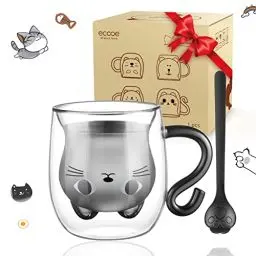 Produktbild: ecooe Doppelwandige Süße katze Latte Macchiato Gläser Kaffeetasse 290ml Kaffeeglas Teegläser für Cappuccino,Latte Macchiato,Tee, Milch, Bier, Geburtstag Valentinstag Geschenke für Frauen Männer Kinder