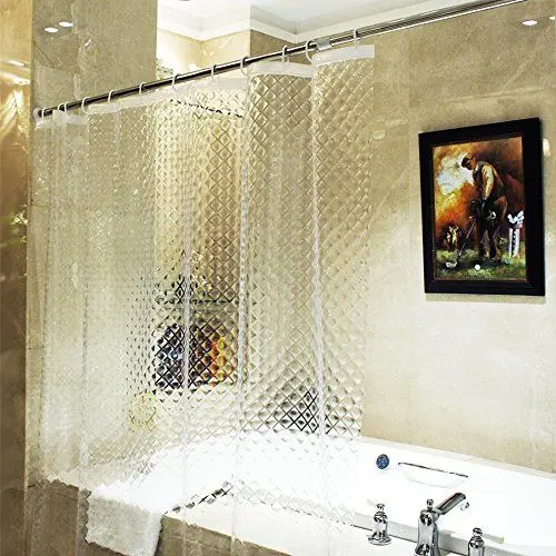 Produktbild: ecooe Duschvorhänge 3D Rhombus Duschvorhang Transparent 100% Eva-Material Wasserdicht Anti Schimmel, 180 x 180cm mit 12 Ringe Badvorhang für Badezimmer, Dicke 0,15 mm
