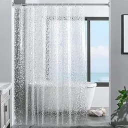 Produktbild: ecooe Duschvorhänge 3D Steinmuster Duschvorhang Transparent 100% Eva-Material Wasserdicht Anti Schimmel, 180 x 200cm mit 12 Ringe Badvorhang für Badezimmer, Dicke 0,20 mm
