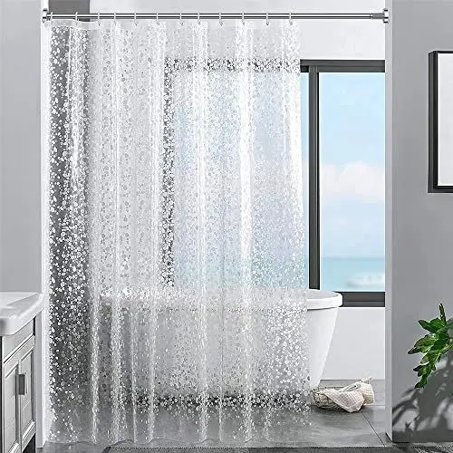 Produktbild: ecooe Duschvorhänge 3D Steinmuster Duschvorhang Transparent 100% Eva-Material Wasserdicht Anti Schimmel, 180 x 200cm mit 12 Ringe Badvorhang für Badezimmer, Dicke 0,20 mm