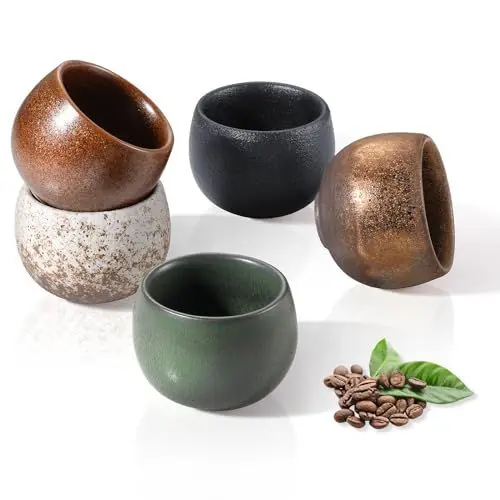 Produktbild: ecooe Espressotassen Set Dickwandig aus Steingut 5er set 50ml, Handgefertigt Porzellan Kaffeetassen set, Keramik Teetassen Set Geschenke für Frauen Männer Beste freundin Partner, Weihnachtsgeschenke