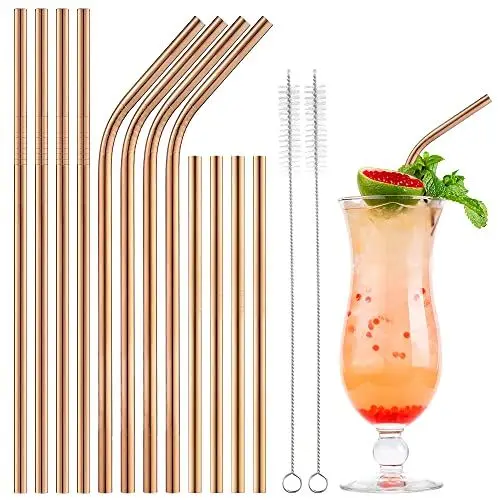 Produktbild: ecooe Metall Strohhalme Wiederverwendbar Trinkhalme Edelstahl 12er Bronze Dünne Trinkröhrchen Set Party Strohhälme BPA-free mit 2 Reinigungsbürste Spülmaschinenfest,für Cocktail, Smoothie und Säfte