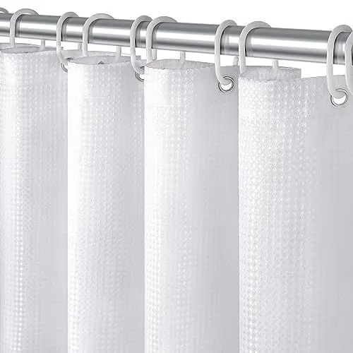 Produktbild: ecooe Waffel Duschvorhang Schnelltrocknend Textil aus Polyester Stoff Duschvorhänge wasserabweisend Anti Schimmel und Waschbar, 180 x 200 cm mit 12 Ringe Badvorhang für Badezimmer Badewanne und Dusche