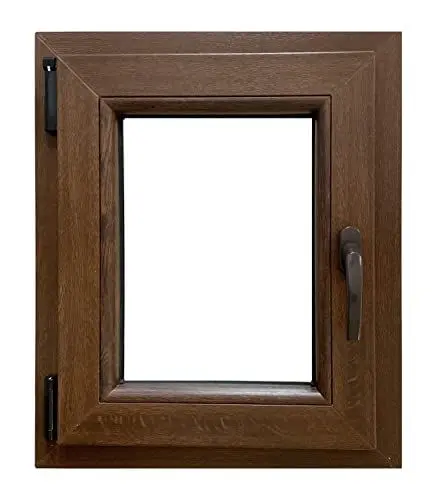 Produktbild: ECOPROF Kellerfenster | Langlebiges Kunststoff-Fenster | Maße 60x50 cm (600x500 mm) | Dreh-Kipp Fenster DIN Links | Farbe: Nussbaum (beidenseitig) | 70mm Profil