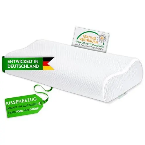 Produktbild: EcoSchlaf® Ersatzbezug für Orthopädisches Kissen Premium Nackenstützkissen – Zertifiziert – (Für alle Kissen Dieser Form und Größe geeignet) aus Bambusfaser – Weich & Kuschelig (Wechselbezug)