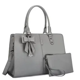 Produktbild: ECOSUSI Handtasche Damen Laptoptasche 15,6 Zoll Shopper Groß Henkeltasche Aktentasche Damen Leder Schultertasche Businesstasche 2-teiliges Set (Grau)