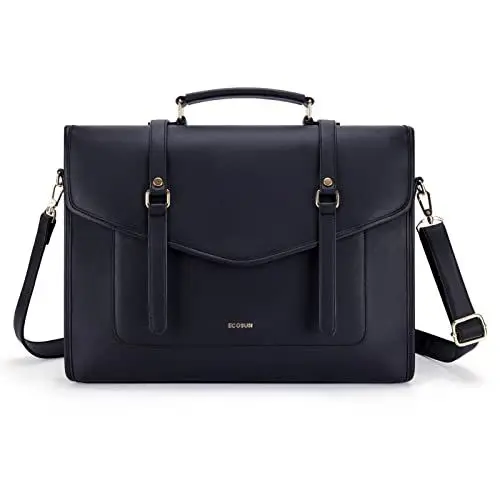 Produktbild: ECOSUSI Laptop Handtasche Damen für Frauen 15,6 Zoll PU-Leder Aktentasche Große Computer-Umhängetasche Messenger Bag Schwarz