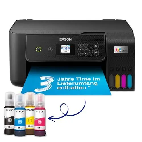 Produktbild: Epson EcoTank ET-2820 A4-Multifunktions-Wi-Fi-Tintentankdrucker, mit einem im Lieferumfang enthaltenen Vorrat an Tinten bis zu 3 Jahren
