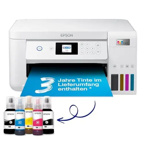 Produktbild: Epson EcoTank ET-2856 A4-Multifunktions-Wi-Fi-Tintentankdrucker, mit einem im Lieferumfang enthaltenen Vorrat an Tinten bis zu 3 Jahren