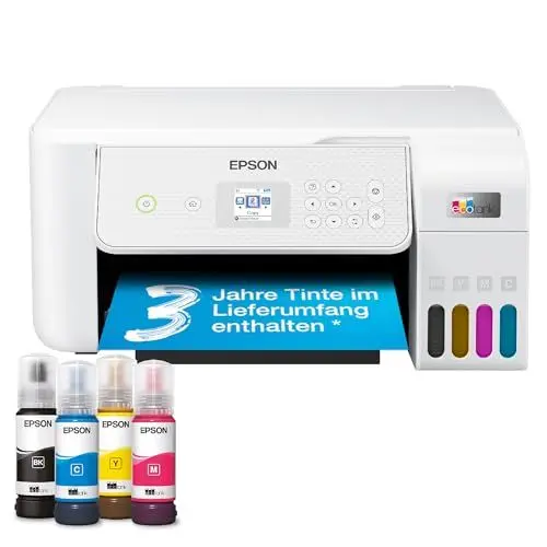 Produktbild: EcoTank ET-2876 A4-Multifunktions-Wi-Fi-Tintentankdrucker, mit einem im Lieferumfang enthaltenen Vorrat an Tinten bis zu 3 Jahren