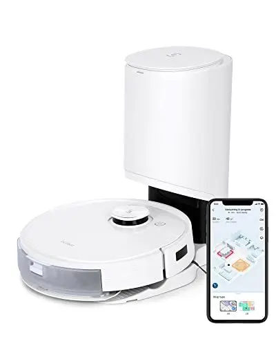 Produktbild: ECOVACS DEEBOT T9+ Saugroboter mit Absaugstation, 3000Pa, Echtzeit-Objekterkennung, KI, Staubsaugerroboter mit Wischfunktion und Saugroboter für Tierhaare, Hartböden, App, Alexa, 175 min Akku, weiß