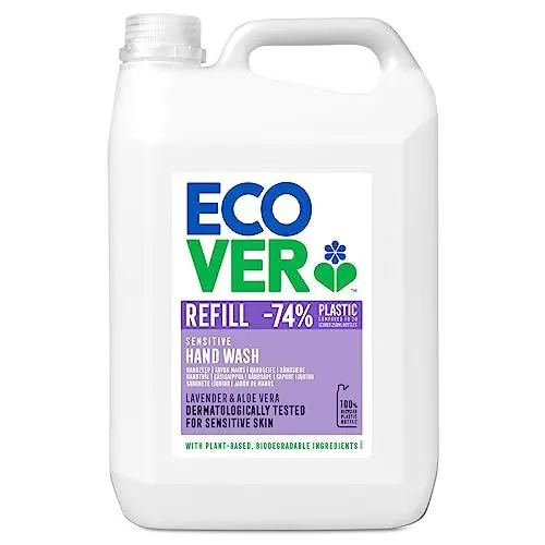 Produktbild: Ecover Handseife Lavendel & Aloe Vera, biologisch abbaubare Seife mit pflanzenbasierten Inhaltsstoffen, Flüssigseife 5L für empfindliche Haut, Veganer-freundliche Formel, 5 l