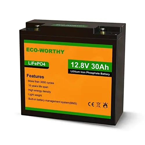 Produktbild: ECO-WORTHY 12V 30Ah LiFePO4 Akku Wiederaufladbare Lithiumbatterie mit über 3000+ Tiefzyklus und BMS Schutz für Kinder Quad, Kinderfahrzeug, Außenborder, Wohnmobil, Segelboot, Fischfinder & Solaranlage
