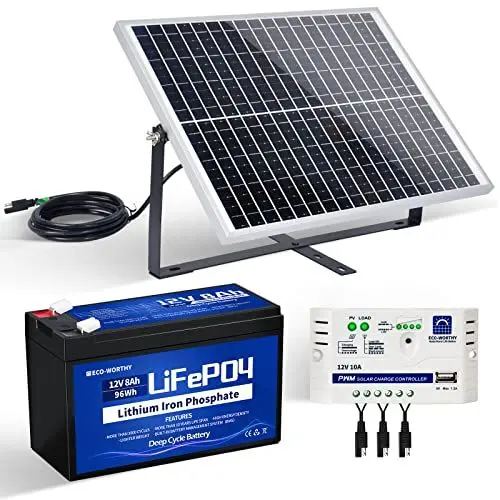 Produktbild: ECO-WORTHY 25W 12V netzunabhängiges Solarpanel Kit mit Lithiumbatterie: 25W Solarmodul + Batterieclip-Kabel + 10A Ladregler + 8ah LiFePO4 Akku für Hühnerstall Handy Auto Wohnmobil Camping im Freien
