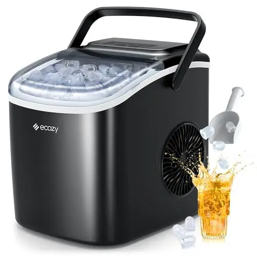 Produktbild: ecozy Eiswürfelmaschine, Eiswürfelbereiter 9 Würfel in 6 Minuten fertig, 12 KG/24H, Selbstreinigende Eiswürfelmaschinen Klein, 2 Eiswürfel Größen Ice Maker für Büro, Zuhause, Bar und Party