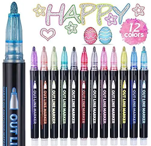 Produktbild: ECtury Einschulung Mädchen, Glitzerstifte Magische Stifte, Geschenke für Mädchen, 12 Outline Zauberstifte Stifte für Schultüte Füllung, Basteln Mädchen, Schulanfang Mädchen Geschenke 4-12 jahre