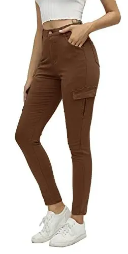 Produktbild: Ecupper Cargohose Damen Jeans High Waist Multi Taschen Skinny Wanderhose Outdoorhose