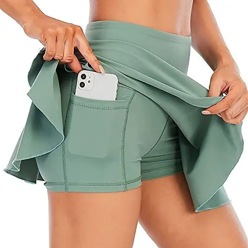 Produktbild: Ecupper Tennisröcke Damen mit Taschen Golfröcke Tennis-Skorts Bewegung Miniröcke mit Hose Grün 2XL