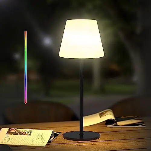 Produktbild: Ecvivk Outdoor Tischlampe LED Akku-Tischlampe Kabellos Nachttischlampe Dimmbar Warmweiß und RGB Tischleuchte Tragbare Farbwechsel Wasserdichte Nachtlicht für außen、garten、Balkon、camping