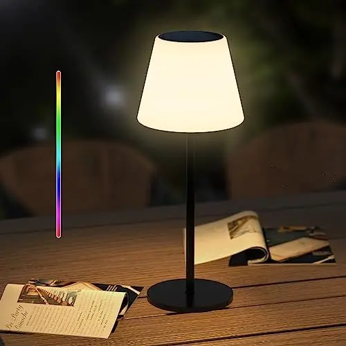 Produktbild: Ecvivk Solar Tischlampe Outdoor Tischleuchte mit Lichtsensor,Dimmbar Warmweiß und RGB LED Tischlampe Kabellos,Tragbare Aufladbar Solarlampen Outdoor Tischlampe für Außen、Garten、Terrasse.