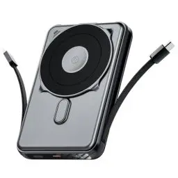 Produktbild: Eddibox Magsafe Powerbank 10,000mAh mit Integriertem USB-C+ Lighting Kabel 20W PD Schnellladung LED Display, iPhone Powerbank Magsafe Faltbarer Ständer für iPhone 16/15/14/13,Apple Watch, AirPods