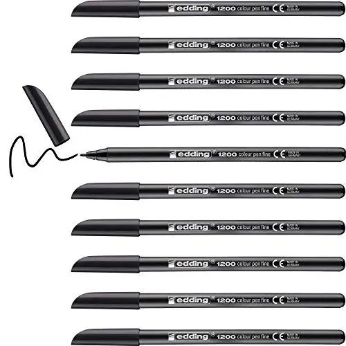 Produktbild: edding 1200 Fasermaler fein - schwarz - 10 Stifte - Rundspitze 1 mm - Filzstift zum Zeichnen und Schreiben - für Schule, Mandala