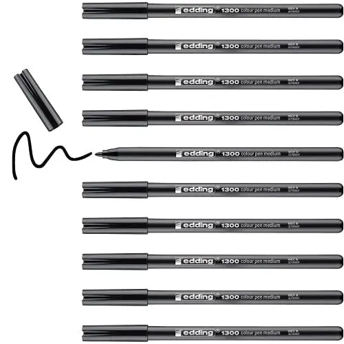 Produktbild: edding 1300 Fasermaler medium - schwarz - 10 Stifte - Rundspitze 2 mm - Filzstift zum Zeichnen und Schreiben - Filzstift für Schule, Mandala, Bullet Journal