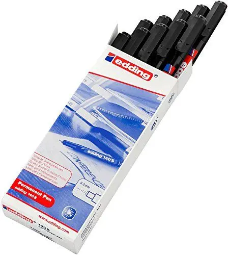 Produktbild: edding 140 S Permanenter Folienschreiber - schwarz - 10 Stifte - Rundspitze 0,3 mm - Stift zum Schreiben auf Glas, Kunststoff, Folien und glatten Oberflächen - schnelltrocknend, wisch- und wasserfest