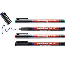 Produktbild: edding 141 F Permanenter Folienschreiber - 4er-Set - 4 Farben - Rundspitze 0,6mm - zum Schreiben auf Glas Kunststoff Folien und glatten Oberflächen - permanent schnelltrocknend wisch- und wasserfest