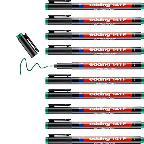 Produktbild: edding 141 F Permanenter Folienschreiber - grün - 10 Stifte - Rundspitze 0,6 mm - Stift zum Schreiben auf Glas, Kunststoff, Folien und glatten Oberflächen - schnelltrocknend, wisch- und wasserfest