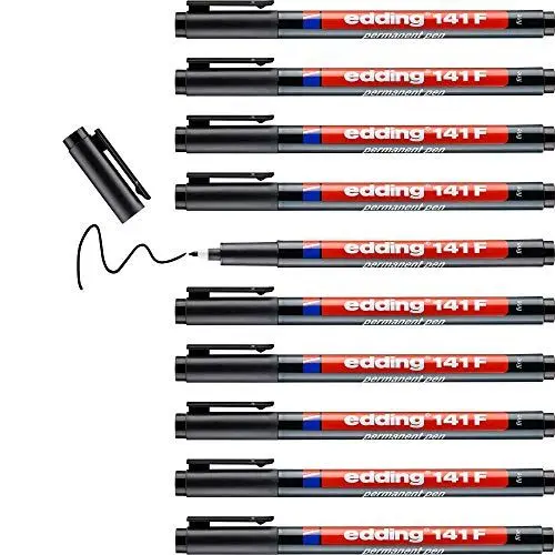 Produktbild: edding 141 F Permanenter Folienschreiber - schwarz - 10 Stifte - Rundspitze 0,6 mm - Stift zum Schreiben auf Glas, Kunststoff, Folien und glatten Oberflächen - schnelltrocknend,wisch- und wasserfest