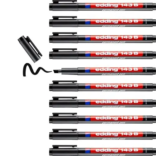 Produktbild: edding 143 B Permanenter Folienschreiber - schwarz - 10 Stifte -Keilspitze 1-3 mm - Stift zum Schreiben auf Glas, Kunststoff, Folien und glatten Oberflächen - schnelltrocknend, wisch- und wasserfest