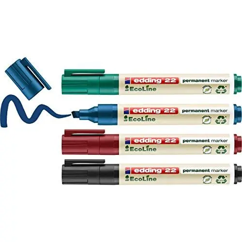 Produktbild: edding 22 Permanentmarker Set - schwarz, rot, blau, grün - 4 Stifte - Keil-Spitze 1-5 mm - schnell trocknend, wasserfest, wischfest - für Karton, Kunststoff, Holz, Metall - Universalmarker
