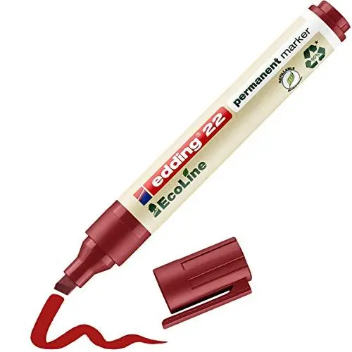 Produktbild: edding 22 Permanentmarker - rot - 1 Stift - Keil-Spitze 1-5 mm - schnell trocknender Permanent Marker - wasserfest, wischfest - für Karton, Kunststoff, Holz, Metall - Universalmarker