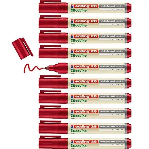 Produktbild: edding 28 Ecoline Whiteboardmarker - rot - 10 Whiteboard Stifte - Rundspitze 1,5-3 mm - Boardmarker abwischbar - Whiteboard, Flipchart, Magnettafel, Pinnwand, Memoboard - Sketchnotes - nachfüllbar