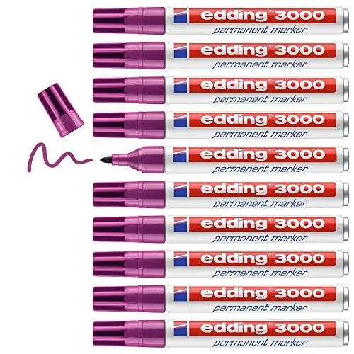 Produktbild: edding 3000 Permanentmarker - rotviolett (lila) - 10 Stifte - Rund-Spitze 1,5-3 mm - schnell trocknender Permanent Marker - wasserfest wischfest - für Karton Kunststoff Holz Metall - Universalmarker