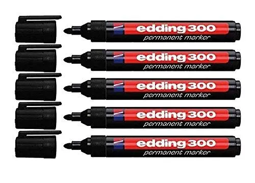 Produktbild: edding 300 Industry Permanent Marker - Rundspitze - Beschriftung von Karton, Metall, Gummi und Glas, schwarz (1,5-3 mm, 5er Pack) 100263