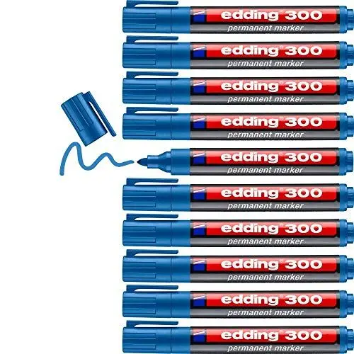 Produktbild: edding 300 Permanentmarker - hell-blau - 10 Stifte - Rundspitze 1,5-3 mm - wasserfest, schnell-trocknend - wischfest - für Karton, Kunststoff, Glas, Holz, Metall, Glas