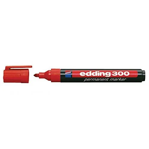 Produktbild: edding 300 Permanentmarker - rot - 10 Stifte - Rundspitze 1,5-3 mm - wasserfest, schnell-trocknend - wischfest - für Karton, Kunststoff, Glas, Holz, Metall, Glas