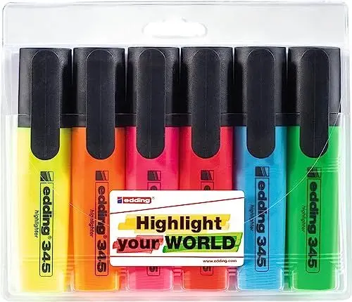 Produktbild: edding 345 Textmarker - Keilspitze 2-5 mm - ideal für leuchtende Markierungen und Hervorhebung von Textpassagen und Notizen, 1 stück (6er Pack)