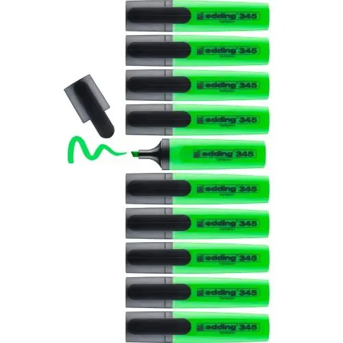 Produktbild: edding 345 Textmarker - hellgrün- 10 Highlighter - Keilspitze 2-5 mm - ideal für leuchtende Markierungen und Hervorhebung von Textpassagen und Notizen