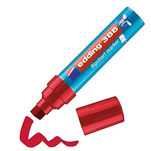 Produktbild: edding 388 Flipchart-Marker - rot - 1 Stift - Keilspitze 4-12 mm - Stift zum Schreiben, Zeichnen und Markieren auf Flipcharts - Tinte schlägt nicht durch Papier - trocknet nicht aus - farbintensiv