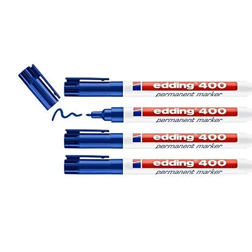 Produktbild: edding 400 Permanentmarker - blau - 4 Stifte - feine Rundspitze 1 mm - wasserfest, schnell-trocknend - wischfest - für Karton, Kunststoff, Holz, Metall, Glas