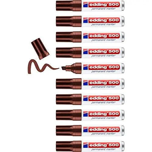 Produktbild: edding 500 Permanentmarker - braun - 10 Stifte - Keil-Spitze 2-7 mm - wasserfest, schnell-trocknend - wischfest - für Karton, Kunststoff, Holz, Metall, Glas
